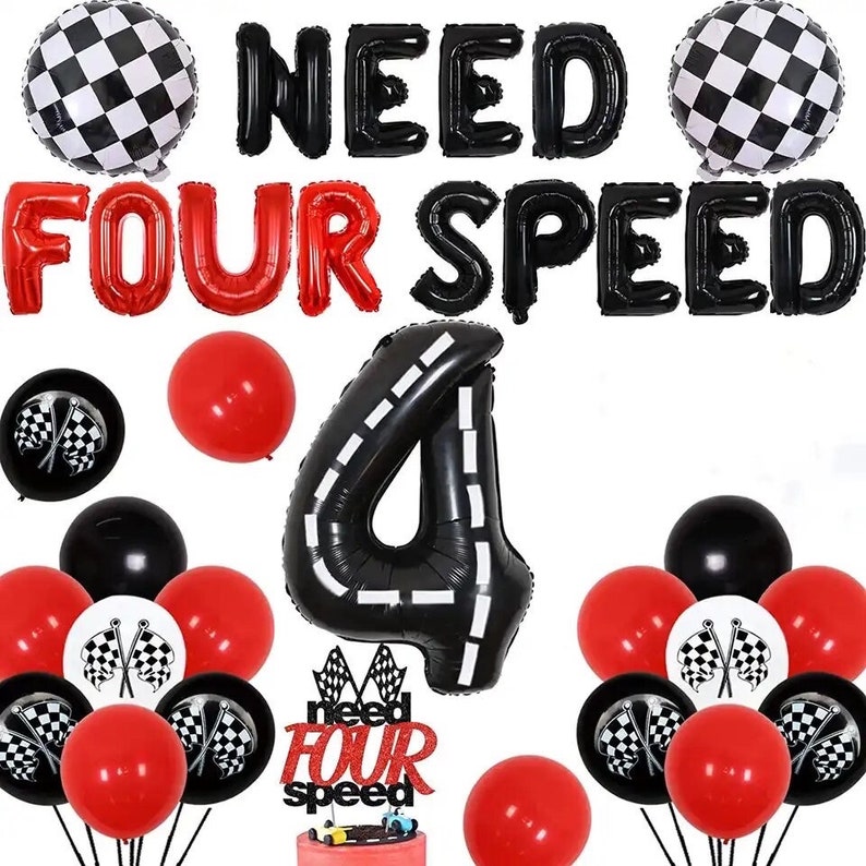 „Need For Speed“-Geburtstagsdeko Für Rennfahrer – 4. Geburtstag Banner & Karierte Flaggen-Girlande