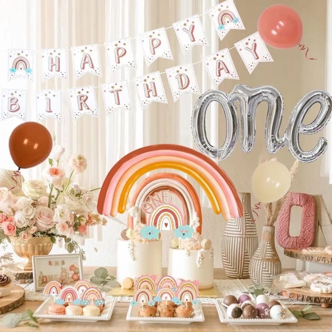 Boho Rainbow Party Package, Rainbow 1st Birthday Party Decorations, Muted Rainbow Theme For Girls Boho First Birthday, Birthday Party Bundle - Canada