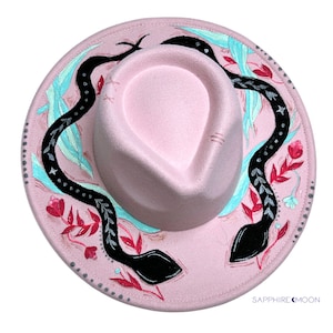 Snake and Flora Hand Painted Burned Hat (Rancher, Cowboy, Fedora)