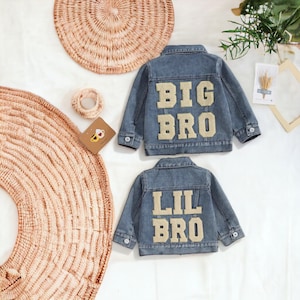 Sibling Matching Jean Jacket,Lil Bro Jean Jacket,Big Bro Jean Jacket,Pregnancy Announcement,Sibling Gifts,Kids Jean Jacket,Toddler Jacket image 1