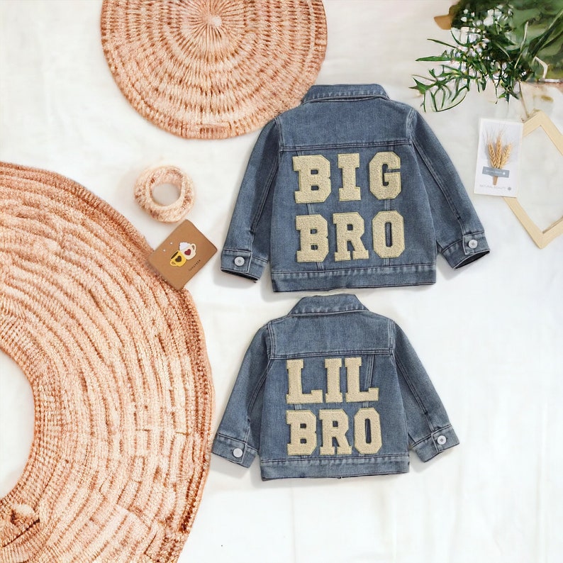 Sibling Matching Jean Jacket,Lil Bro Jean Jacket,Big Bro Jean Jacket,Pregnancy Announcement,Sibling Gifts,Kids Jean Jacket,Toddler Jacket image 1