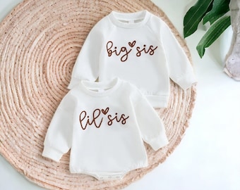 Matching Sisters Outfit,Lil Sis Romper,Big Sis Sweatshirt,Outfits for Sisters,Cute Sisters Matching Outfits,new Baby Girl Gift,Siblings Sets