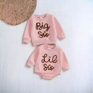 Matching Sisters Outfit,Lil Sis Romper,Big Sis Sweatshirt,Outfits for Sisters,Cute Sisters Matching Outfits,new Baby Girl Gift,Siblings Sets