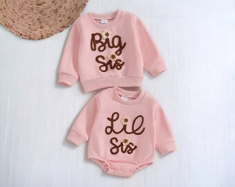 Matching Sisters Outfit,Lil Sis Romper,Big Sis Sweatshirt,Outfits for Sisters,Cute Sisters Matching Outfits,new Baby Girl Gift,Siblings Sets