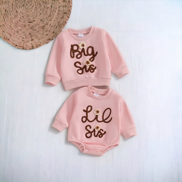 Matching Sisters Outfit,Lil Sis Romper,Big Sis Sweatshirt,Outfits for Sisters,Cute Sisters Matching Outfits,new Baby Girl Gift,Siblings Sets