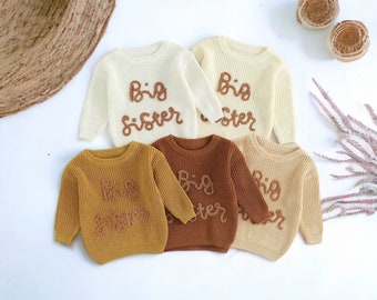 Pull en maille grande soeur, pull brodé pour tout-petit, pulls d'hiver pour bébés, tenue pour grande soeur, faire-part de grossesse, jolis pulls