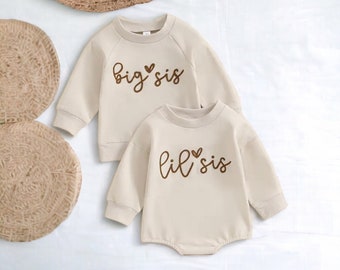 Matching Sisters Outfit,Lil Sis Romper,Big Sis Sweatshirt,Outfits for Sisters,Cute Sisters Matching Outfits,new Baby Girl Gift,Siblings Sets