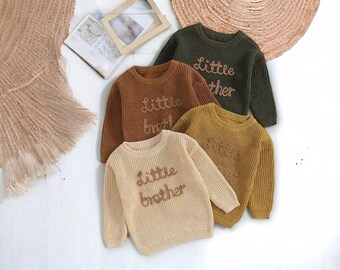 Little Brother Knitted Sweater,Toddler Embroidery Sweater,Baby Winter Sweater,Outfit for Lil Brother,Siblings Cute Sweaters,Brothers Sweater