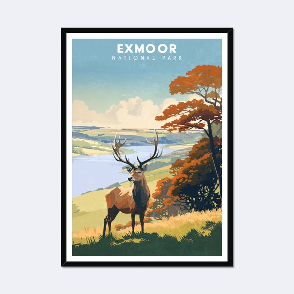 Exmoor National Park Poster | Exmoor Stag | Gift for Hikers & Walkers | Vintage