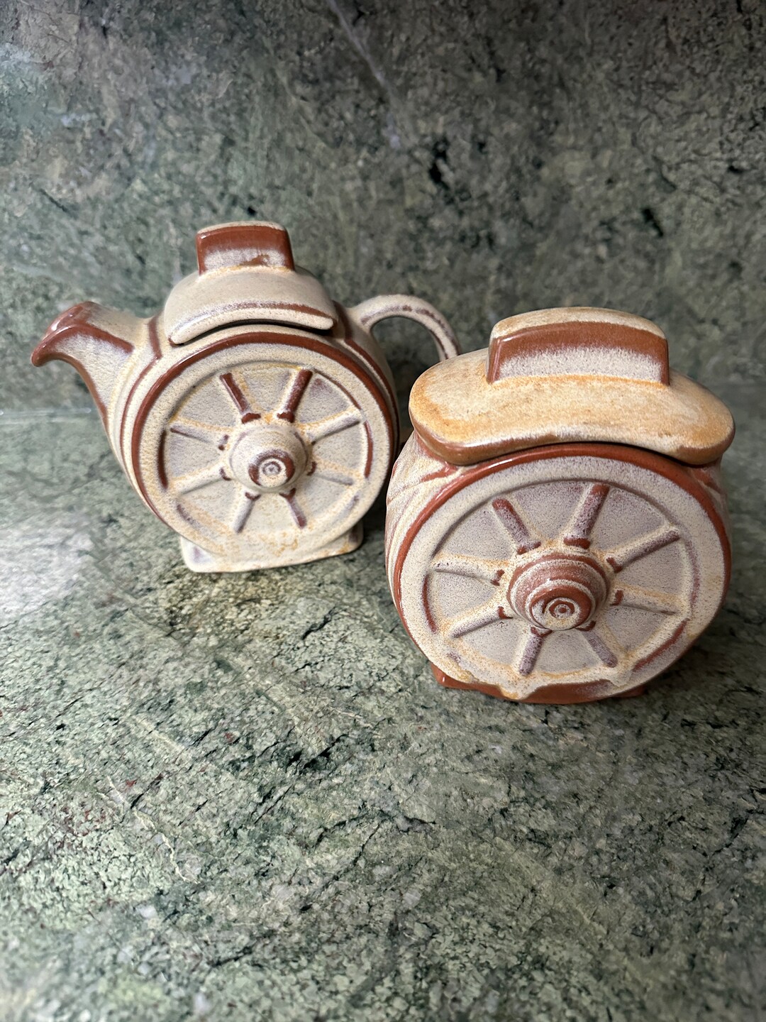 Vintage Frankoma Wagon Wheel Sugar & Creamer Set Etsy