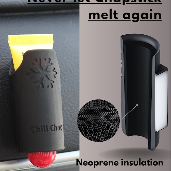 Chill Chap - (For V Tube lip balm) Insulated Lip Balm Mount - Premium interior car accessory - Keep Your Chapstick Handy and upright!