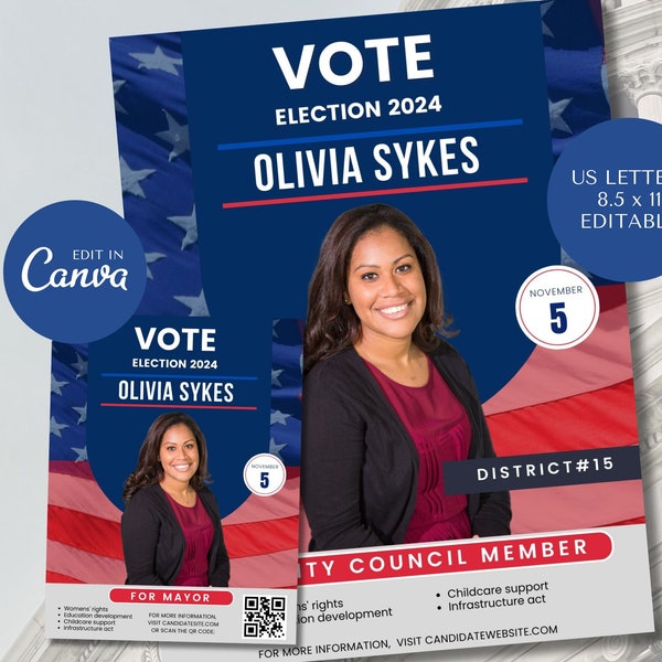 Editable Election Campaign Poster Flyer 2024, DIY Political Campaign Flyer Template, Editable Election Campaign Poster, Campaign Postcard