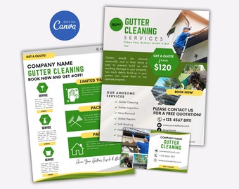 2024 Editable Gutter Cleaning Services Flyer, Gutter Cleaning Business Bundle, Gutter Cleaning Business Card, Business Price List Template