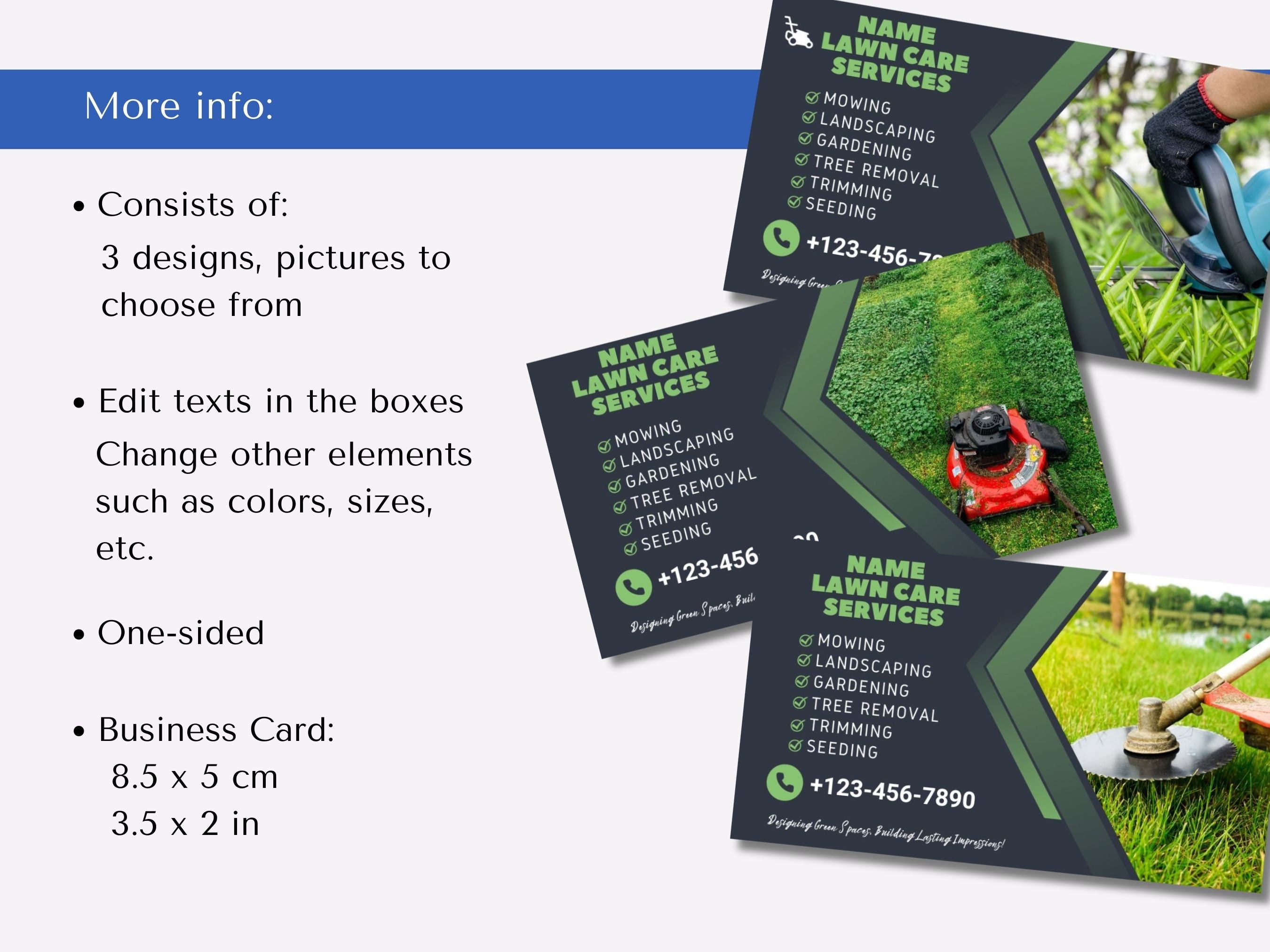 Lawn Care Service Business Cards, DIY Canva Template Design, Lawn
