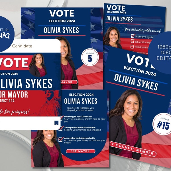 Editable Election Campaign Social Media Flyer 2024, DIY Canva Election Campaign Poster Template, Election Candidate Social Media Template