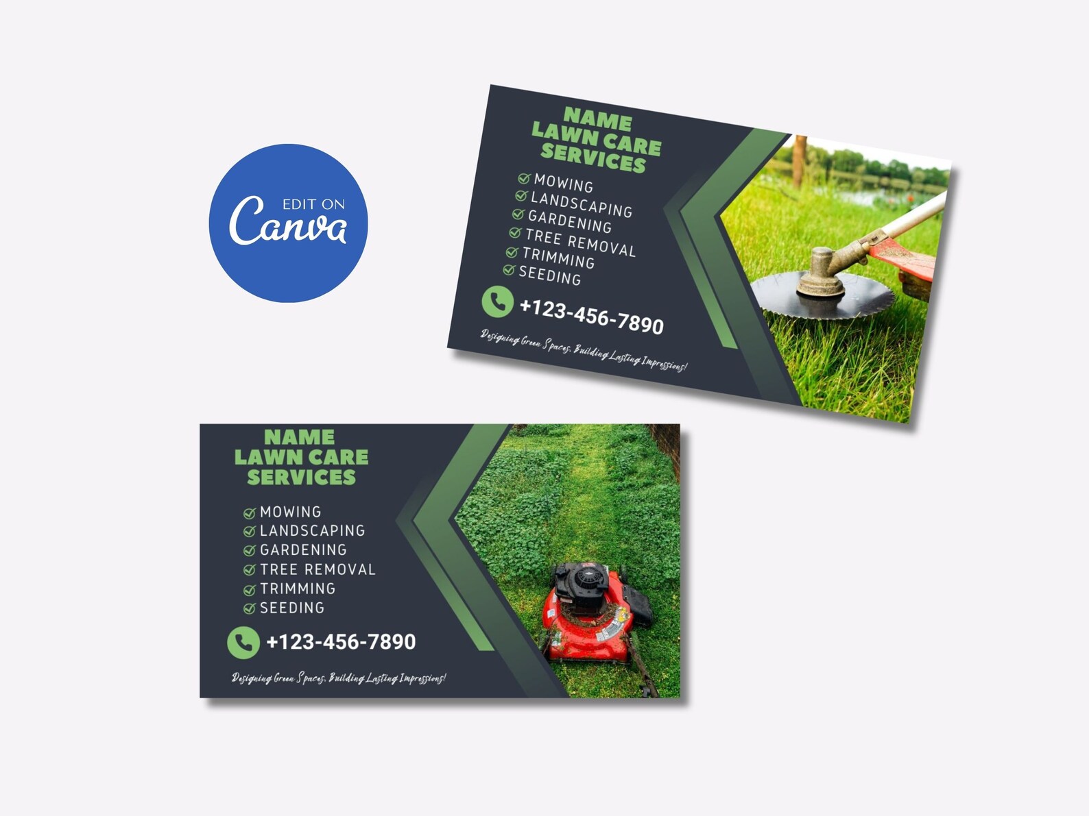 Lawn Care Service Business Cards, DIY Canva Template Design, Lawn