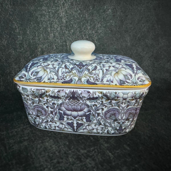 Blue Purple Tone Floral Fine Bone China Butter Serving Dish, Butter Storage