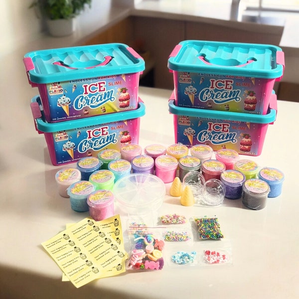 Giant Plush Butter Ice Cream Slime Kit - 49 Pieces - Ultimate Slime Gift Set with Storage Box - Slime Charms, Organizer, Ice Cream Cones