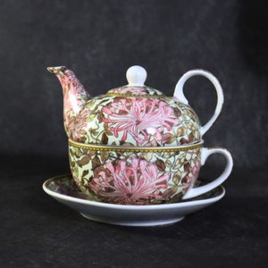 Fine Bone China, Honey Suckle Pattern Floral Tea For One Set, Teapot, Cup And Saucer, Tea Lovers Gift, Floral Tea Set