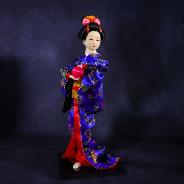 Statue de poupée geisha japonaise de danse de bal vintage 31 cm, décoration d'intérieur, cadeau de pendaison de crémaillère, cadeau d'anniversaire, cadeau de Noël