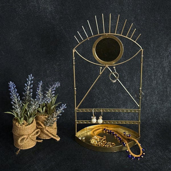 Gold Eye Elegant Gold Jewellery Stand With Mirror, Necklace Stand, Earing Stand, Jewellery Tree Stand