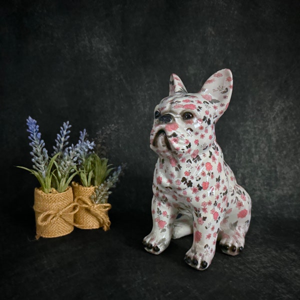 Flower Pattern French  Bulldog Pop Art Statue, Modern, Colorful, and Stylish Dog Figurine with Graffiti Craftmanship