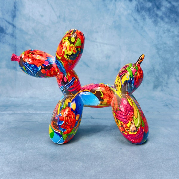 Graffiti Balloon Dog Pop Art Statue, Modern, Colorful, and Stylish Dog Figurine with Graffiti Craftmanship Inspired by Jeff Koon Art