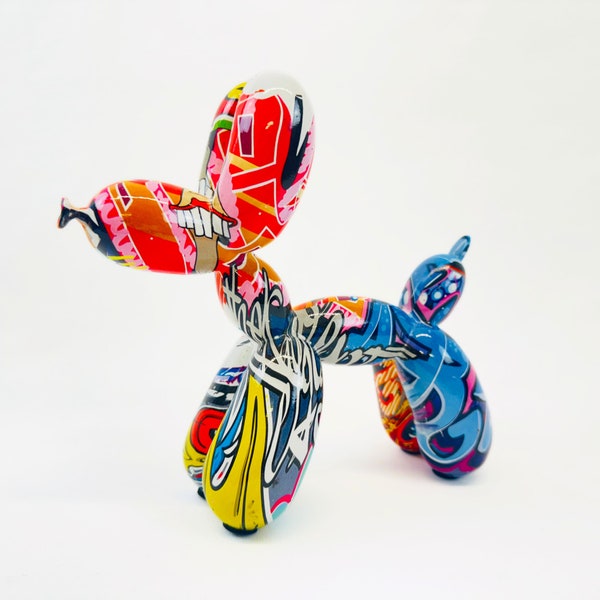 Graffiti Balloon Dog Pop Art Statue, Modern, Colorful, and Stylish Dog Figurine Inspired by Jeff Koon Art