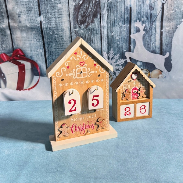 Wooden Gingerbread House Christmas Calendar blocks With Led Lights, 2 Sizes, Count Down To Christmas, Xmas