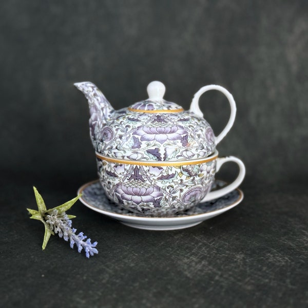 Porcelaine fine, service à thé Lodden pour un, théière, tasse et soucoupe, cadeau pour les amateurs de thé, service à thé floral