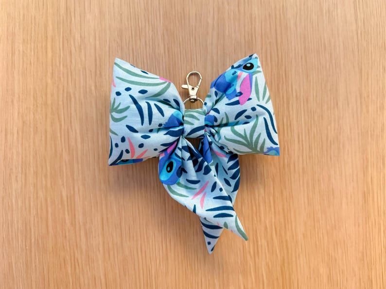 Lilo & Stitch Puffy Bow Keychain | Handmade Fabric Bag Charm | Keyring Accessory image 3