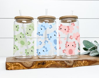 Axolotl Libbey Glass | Reusable 16oz. Iced Coffee Tumbler | Axolotl Cup with Lid & Straw
