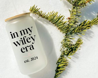 Wifey Era Glass Iced Coffee Cup with Bamboo Lid & Straw - Bridal Shower Gift