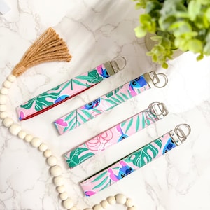 Customizable Lilo & Stitch-Inspired Wristlet Keychain | Handmade Tropical Fabric Keychain | Disney Gift | Cute Handmade Key Ring Accessory
