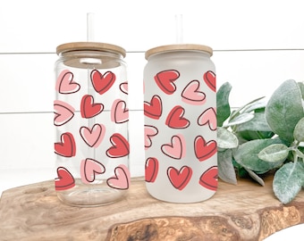 Valentine Hearts Libbey Tumbler | Reusable Romantic 16oz. Iced Coffee Cup with Lid and Straw