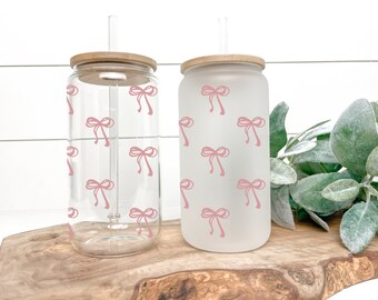 Coquette Bow Libbey Glass Tumbler | Valentine's Day Iced Coffee Cup