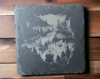 Set of 4 Wolf Slate Coasters