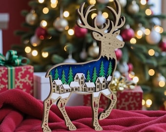 Reindeer Snowy Village Nights
