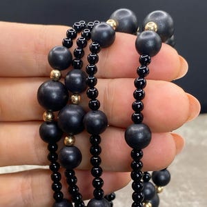 Antique 10K Yellow Gold And Jet Beaded Necklace
