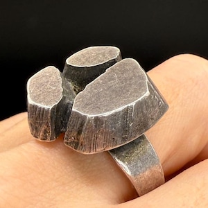 Vintage MCM Modernist Brutalist Sterling Silver Sculptural Ring - Signed