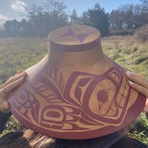First Nations Northwest Coast Indigenous Carved And Painted Alder Wood Hat - Signed