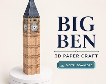 Printable London Big Ben 3D Paper Model, Colored Crafting Kit, PDF Instant Download