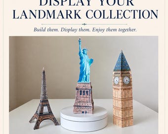 Printable Landmark Paper Model Set, Eiffel Tower Big Ben Statue of Liberty, Colored 3D Crafting Kit, PDF Instant Download