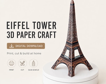 Printable Paris Eiffel Tower 3D Paper Model, Colored Crafting Kit, PDF Instant Download