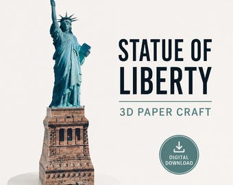 Printable USA Statue of Liberty 3D Paper Model, Colored Crafting Kit, PDF Instant Download