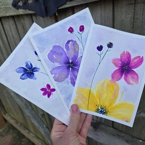 Original Hand Painted Watercolor Greeting Card Set of 3, Botanical Floral Flower Card Set For Any Occasion, Housewarming, Baptism, Thank You