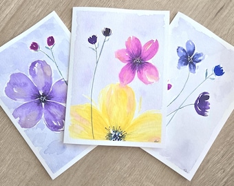Hand Painted Watercolor Notecards: Botanical Floral Greeting Card Set
