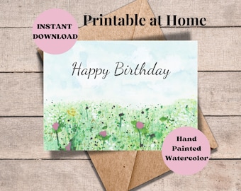 Watercolor Wildflower Birthday Card: Printable Floral Landscape (PDF)