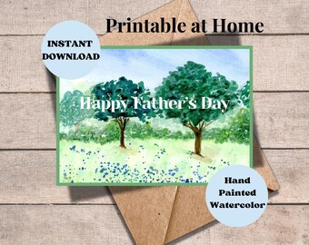 Watercolor Father's Day Card: Hand-Painted Field Trees (Printable PDF Card)