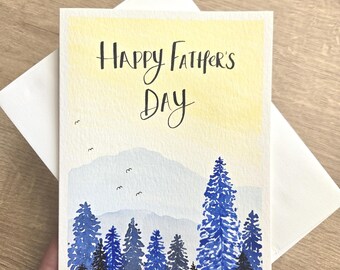 Hand Painted Watercolor Father's Day Card: Forest Tree Design